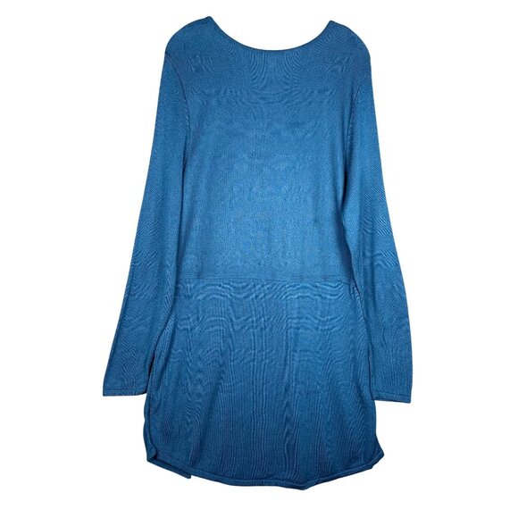 J Jill Wool Blend Side Split Sweater Dress Tunic Large Blue Long Sleeve Stretch - Picture 2 of 8